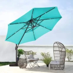 13 Ft. Patio Round Umbrella 360-Degree Rotation Cantilever Umbrella With Cover In Peacock Blue