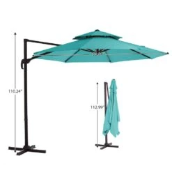 13 Ft. Patio Round Umbrella 360-Degree Rotation Cantilever Umbrella With Cover In Peacock Blue -Jearey jearey cantilever umbrellas 13sdylm pb 76 1000