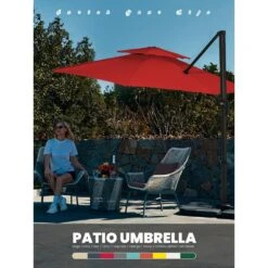 13 Ft. Aluminum 360-Degree Rotation Cantilever Patio Umbrella With Cover In Red -Jearey jearey cantilever umbrellas 13sdylm red 31 1000