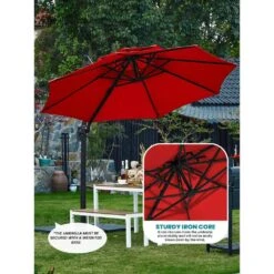 13 Ft. Aluminum 360-Degree Rotation Cantilever Patio Umbrella With Cover In Red -Jearey jearey cantilever umbrellas 13sdylm red 40 1000