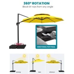13 Ft. Patio Round Umbrella 360-Degree Rotation Cantilever Umbrella With Cover In Yellow -Jearey jearey cantilever umbrellas 13sdylm ye 4f 1000