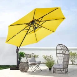 13 Ft. Patio Round Umbrella 360-Degree Rotation Cantilever Umbrella With Cover In Yellow