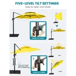 13 Ft. Patio Round Umbrella 360-Degree Rotation Cantilever Umbrella With Cover In Yellow -Jearey jearey cantilever umbrellas 13sdylm ye c3 1000