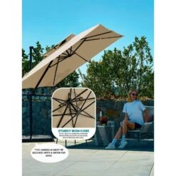 9 Ft. X 9 Ft. Square Aluminum Cantilever Tilt Patio Umbrella In Beige -Jearey jearey cantilever umbrellas 9 9sdylm beige 1d 1000