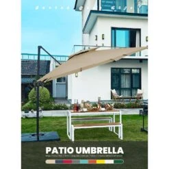 9 Ft. X 9 Ft. Square Aluminum Cantilever Tilt Patio Umbrella In Beige -Jearey jearey cantilever umbrellas 9 9sdylm beige 31 1000