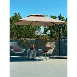9 Ft. X 9 Ft. Square Aluminum Cantilever Tilt Patio Umbrella In Beige -Jearey jearey cantilever umbrellas 9 9sdylm beige 40 1000