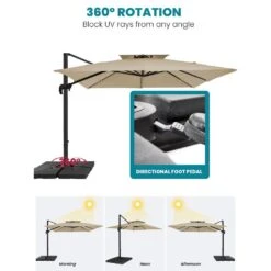 9 Ft. X 9 Ft. Square Aluminum Cantilever Tilt Patio Umbrella In Beige -Jearey jearey cantilever umbrellas 9 9sdylm beige 77 1000