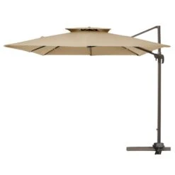 9 Ft. X 9 Ft. Square Aluminum Cantilever Tilt Patio Umbrella In Beige -Jearey jearey cantilever umbrellas 9 9sdylm beige c3 1000