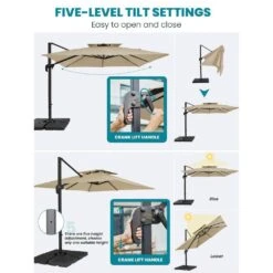 9 Ft. X 9 Ft. Square Aluminum Cantilever Tilt Patio Umbrella In Beige -Jearey jearey cantilever umbrellas 9 9sdylm beige d4 1000