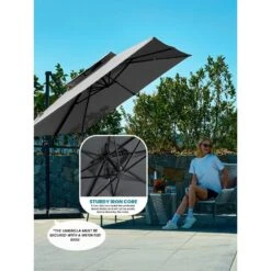 9 Ft. X 9 Ft. Square Aluminum Cantilever Tilt Patio Umbrella In Gray -Jearey jearey cantilever umbrellas 9 9sdylm gray 1d 1000
