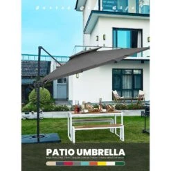 9 Ft. X 9 Ft. Square Aluminum Cantilever Tilt Patio Umbrella In Gray -Jearey jearey cantilever umbrellas 9 9sdylm gray 31 1000