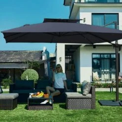 9 Ft. X 9 Ft. Square Aluminum Cantilever Tilt Patio Umbrella In Navy