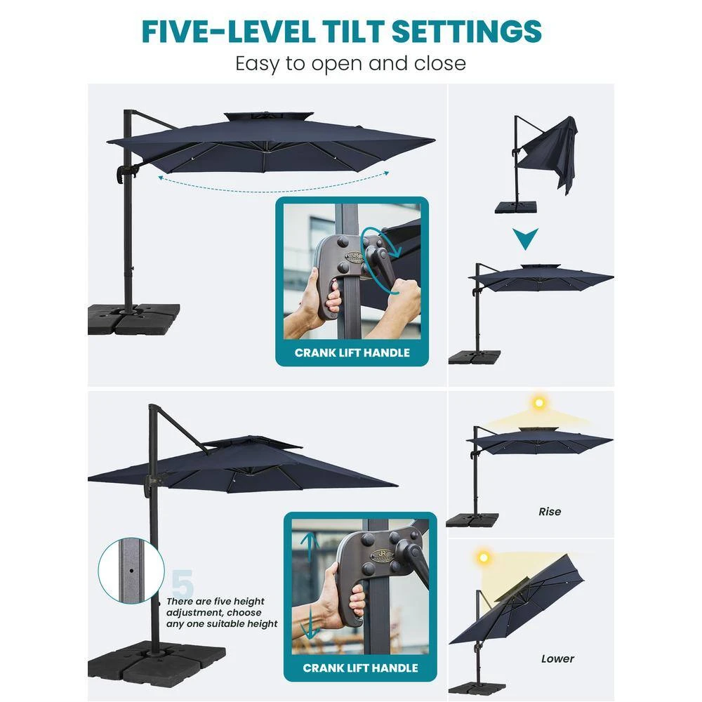 9 Ft. X 9 Ft. Square Aluminum Cantilever Tilt Patio Umbrella In Navy 10 9 Ft. X 9 Ft. Square Aluminum Cantilever Tilt Patio Umbrella In Navy - Image 10