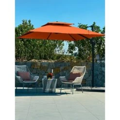 9 Ft. X 9 Ft. Square Aluminum Cantilever Tilt Patio Umbrella In Orange -Jearey jearey cantilever umbrellas 9 9sdylm orange 40 1000