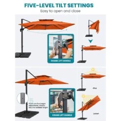 9 Ft. X 9 Ft. Square Aluminum Cantilever Tilt Patio Umbrella In Orange -Jearey jearey cantilever umbrellas 9 9sdylm orange d4 1000