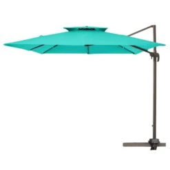 9 Ft. X 9 Ft. Square Aluminum Cantilever Tilt Patio Umbrella In Peacook Blue -Jearey jearey cantilever umbrellas 9 9sdylm pb 4f 1000