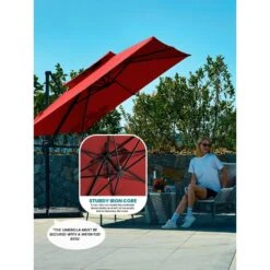 9 Ft. X 9 Ft. Square Aluminum Cantilever Tilt Patio Umbrella In Red -Jearey jearey cantilever umbrellas 9 9sdylm red 1d 1000