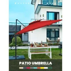 9 Ft. X 9 Ft. Square Aluminum Cantilever Tilt Patio Umbrella In Red -Jearey jearey cantilever umbrellas 9 9sdylm red 31 1000