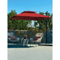 9 Ft. X 9 Ft. Square Aluminum Cantilever Tilt Patio Umbrella In Red -Jearey jearey cantilever umbrellas 9 9sdylm red 40 1000