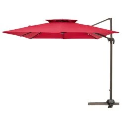 9 Ft. X 9 Ft. Square Aluminum Cantilever Tilt Patio Umbrella In Red -Jearey jearey cantilever umbrellas 9 9sdylm red 4f 1000