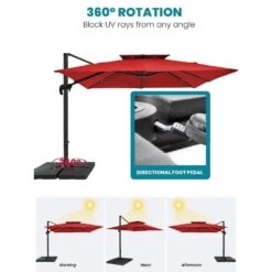 9 Ft. X 9 Ft. Square Aluminum Cantilever Tilt Patio Umbrella In Red -Jearey jearey cantilever umbrellas 9 9sdylm red 77 1000