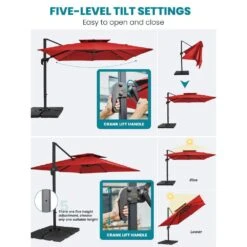 9 Ft. X 9 Ft. Square Aluminum Cantilever Tilt Patio Umbrella In Red -Jearey jearey cantilever umbrellas 9 9sdylm red d4 1000