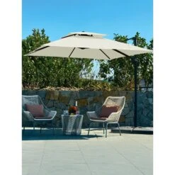 9 Ft. X 9 Ft. Square Aluminum Cantilever Tilt Patio Umbrella In Off-White