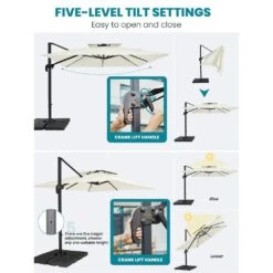 9 Ft. X 9 Ft. Square Aluminum Cantilever Tilt Patio Umbrella In Off-White -Jearey jearey cantilever umbrellas 9 9sdylm wt c3 1000