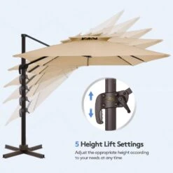 10 Ft. X 10 Ft. Sq. Cantilever Patio Umbrella With Weighted Base In Beige 11 10 Ft. X 10 Ft. Sq. Cantilever Patio Umbrella With Weighted Base In Beige -Jearey jearey cantilever umbrellas fx10ddz bg 1f 1000