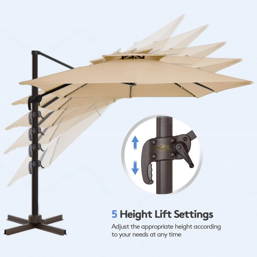 10 Ft. X 10 Ft. Sq. Cantilever Patio Umbrella With Weighted Base In Beige 5 10 Ft. X 10 Ft. Sq. Cantilever Patio Umbrella With Weighted Base In Beige - Image 5