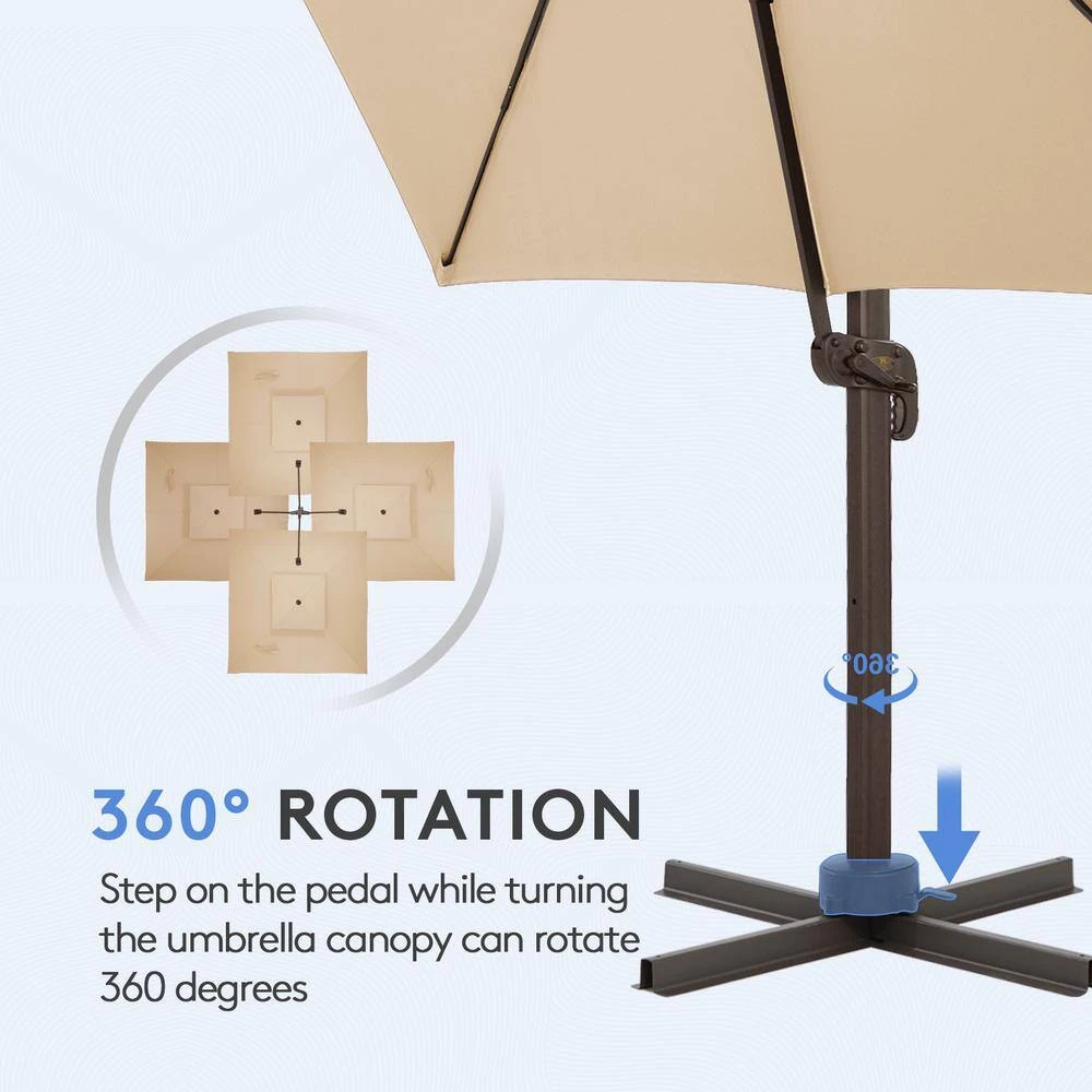 10 Ft. X 10 Ft. Sq. Cantilever Patio Umbrella With Weighted Base In Beige 6 10 Ft. X 10 Ft. Sq. Cantilever Patio Umbrella With Weighted Base In Beige - Image 6