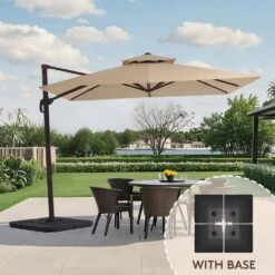 Front Page 35 10 Ft. X 10 Ft. Sq. Cantilever Patio Umbrella With Weighted Base In Beige
