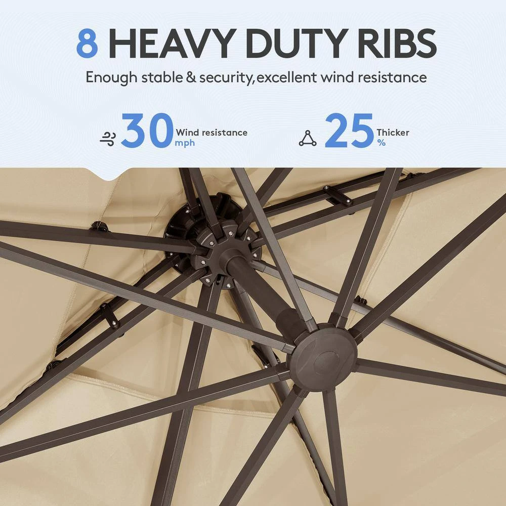 10 Ft. X 10 Ft. Sq. Cantilever Patio Umbrella With Weighted Base In Beige 7 10 Ft. X 10 Ft. Sq. Cantilever Patio Umbrella With Weighted Base In Beige - Image 7