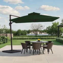 10 Ft. X 10 Ft. Square Cantilever Patio Umbrella With Weighted Base In Dark Green