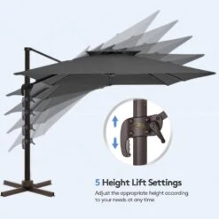 10 Ft. X 10 Ft. Sq. Cantilever Patio Umbrella With Weighted Base In Gray -Jearey jearey cantilever umbrellas fx10ddz gy 4f 1000