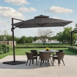 10 Ft. X 10 Ft. Sq. Cantilever Patio Umbrella With Weighted Base In Gray