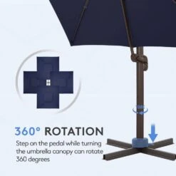 10 Ft. X 10 Ft. Sq. Cantilever Patio Umbrella With Weighted Base In Navy -Jearey jearey cantilever umbrellas fx10ddz nv 1f 1000