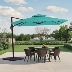 10 Ft. X 10 Ft. Square Cantilever Patio Umbrella With Weighted Base In Peacock Blue
