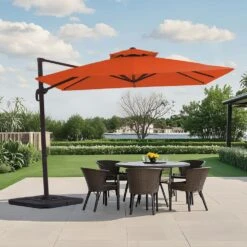 10 Ft. X 10 Ft. Square Cantilever Patio Umbrella With Weighted Base In Pumpkin