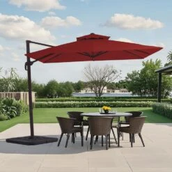 10 Ft. X 10 Ft. Sq. Cantilever Patio Umbrella With Weighted Base In Red