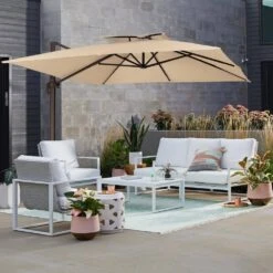 11 Ft. X 11 Ft. Sq. Cantilever Patio Umbrella With Weighted Base In Beige 7 11 Ft. X 11 Ft. Sq. Cantilever Patio Umbrella With Weighted Base In Beige -Jearey jearey cantilever umbrellas fx11ddz bg e1 1000