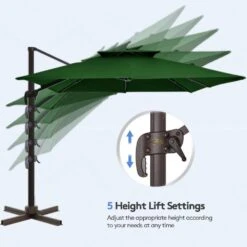 11 Ft. X 11 Ft. Sq. Cantilever Patio Umbrella With Weighted Base In Dark Green -Jearey jearey cantilever umbrellas fx11ddz dg c3 1000