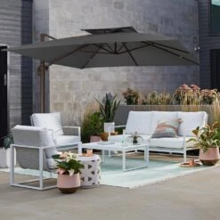 11 Ft. X 11 Ft. Sq. Cantilever Patio Umbrella With Weighted Base In Gray -Jearey jearey cantilever umbrellas fx11ddz gy e1 1000