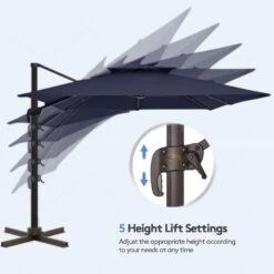 11 Ft. X 11 Ft. Sq. Cantilever Patio Umbrella With Weighted Base In Navy -Jearey jearey cantilever umbrellas fx11ddz nv c3 1000