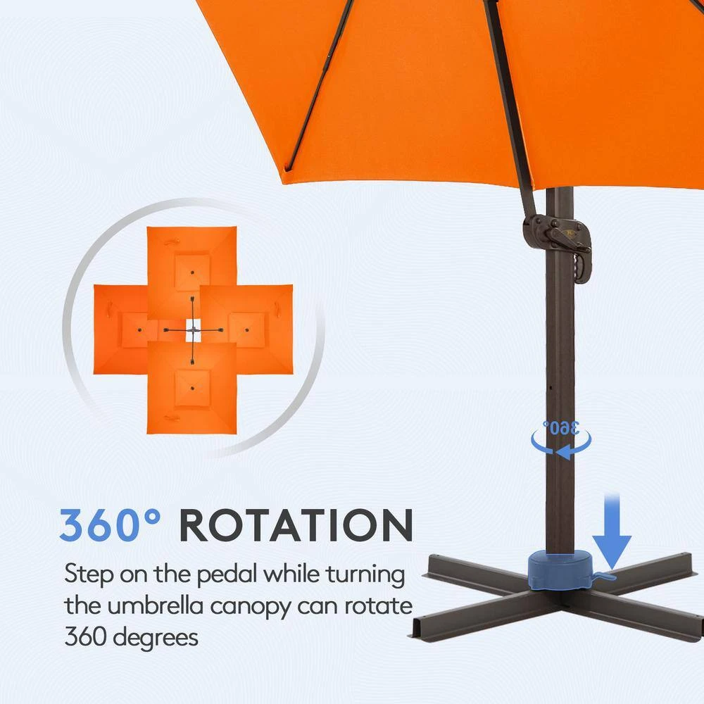 11 Ft. X 11 Ft. Sq. Cantilever Patio Umbrella With Weighted Base In Pumpkin 5 11 Ft. X 11 Ft. Sq. Cantilever Patio Umbrella With Weighted Base In Pumpkin - Image 5