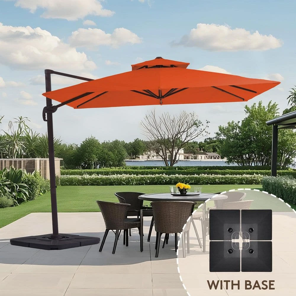 11 Ft. X 11 Ft. Sq. Cantilever Patio Umbrella With Weighted Base In Pumpkin 1 11 Ft. X 11 Ft. Sq. Cantilever Patio Umbrella With Weighted Base In Pumpkin