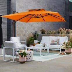 11 Ft. X 11 Ft. Sq. Cantilever Patio Umbrella With Weighted Base In Pumpkin 7 11 Ft. X 11 Ft. Sq. Cantilever Patio Umbrella With Weighted Base In Pumpkin -Jearey jearey cantilever umbrellas fx11ddz pp e1 1000