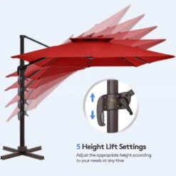 11 Ft. X 11 Ft. Sq. Cantilever Patio Umbrella With Weighted Base In Red -Jearey jearey cantilever umbrellas fx11ddz rd c3 1000
