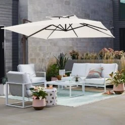 11 Ft. X 11 Ft. Sq. Cantilever Patio Umbrella With Weighted Base In Off-White -Jearey jearey cantilever umbrellas fx11ddz wt e1 1000