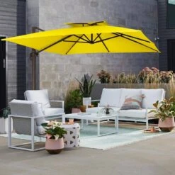 11 Ft. X 11 Ft. Sq. Cantilever Patio Umbrella With Weighted Base In Yellow -Jearey jearey cantilever umbrellas fx11ddz ye e1 1000